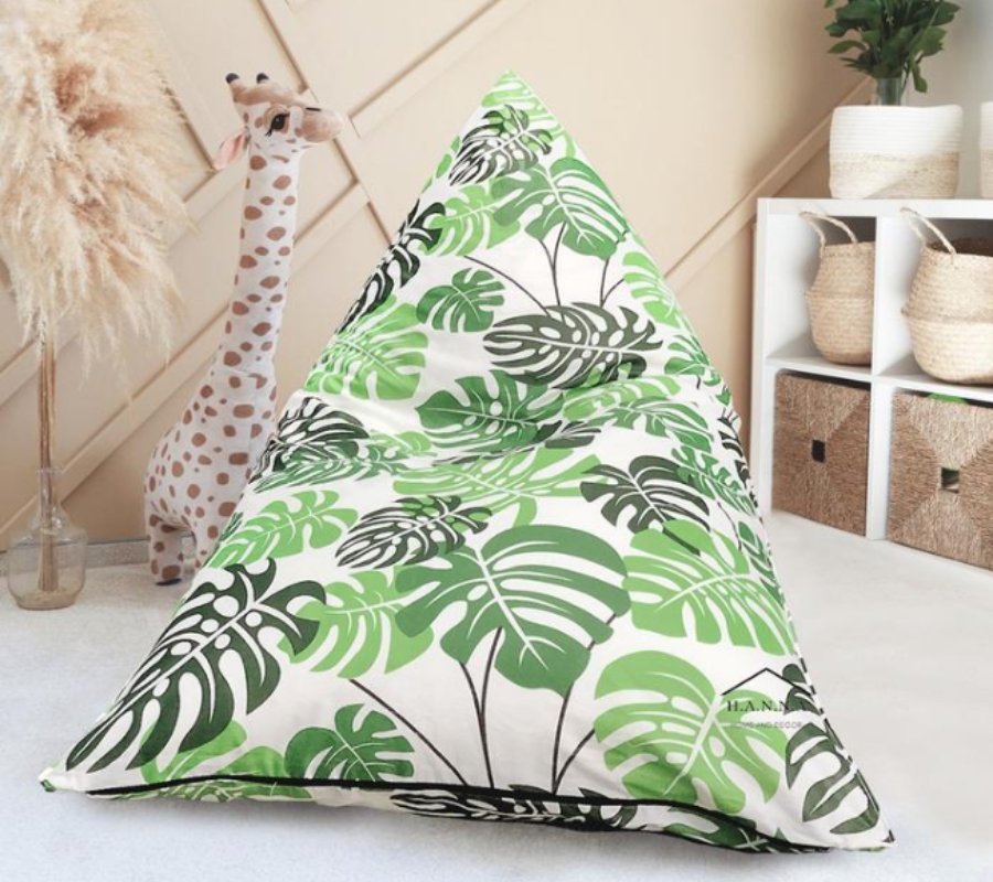 Bean Bag Triangle Katun Green Monstera